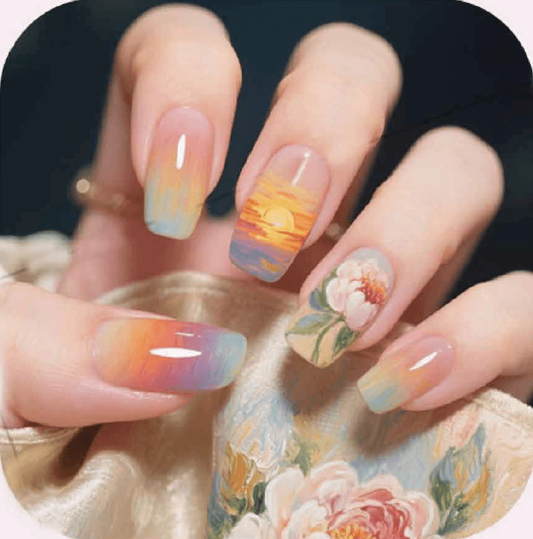 High-saturation custom nail art detail
