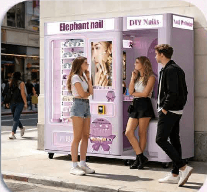 Nail vending machine in a street retail setting