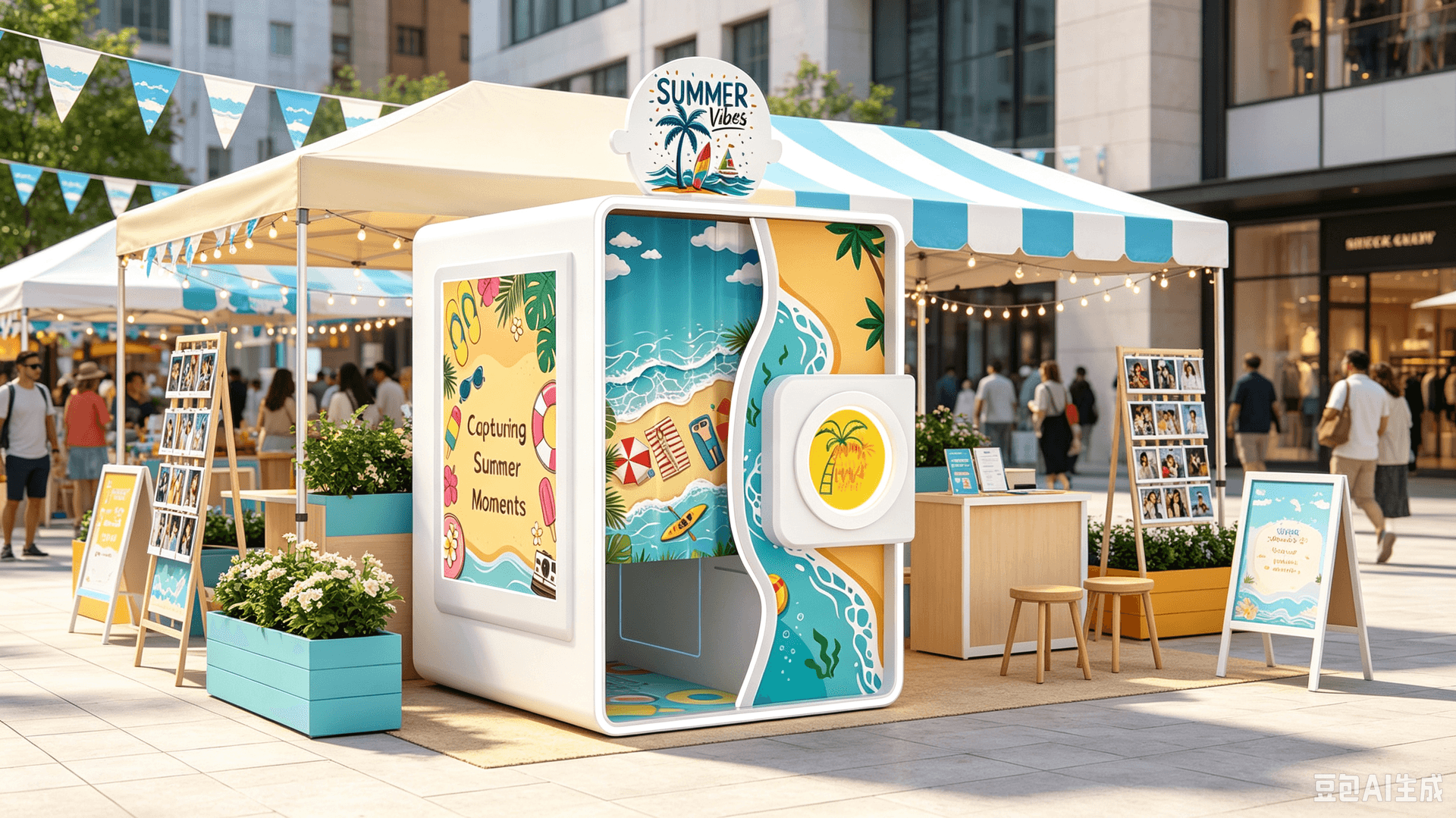 Pedestrian streets photo booth application scenario